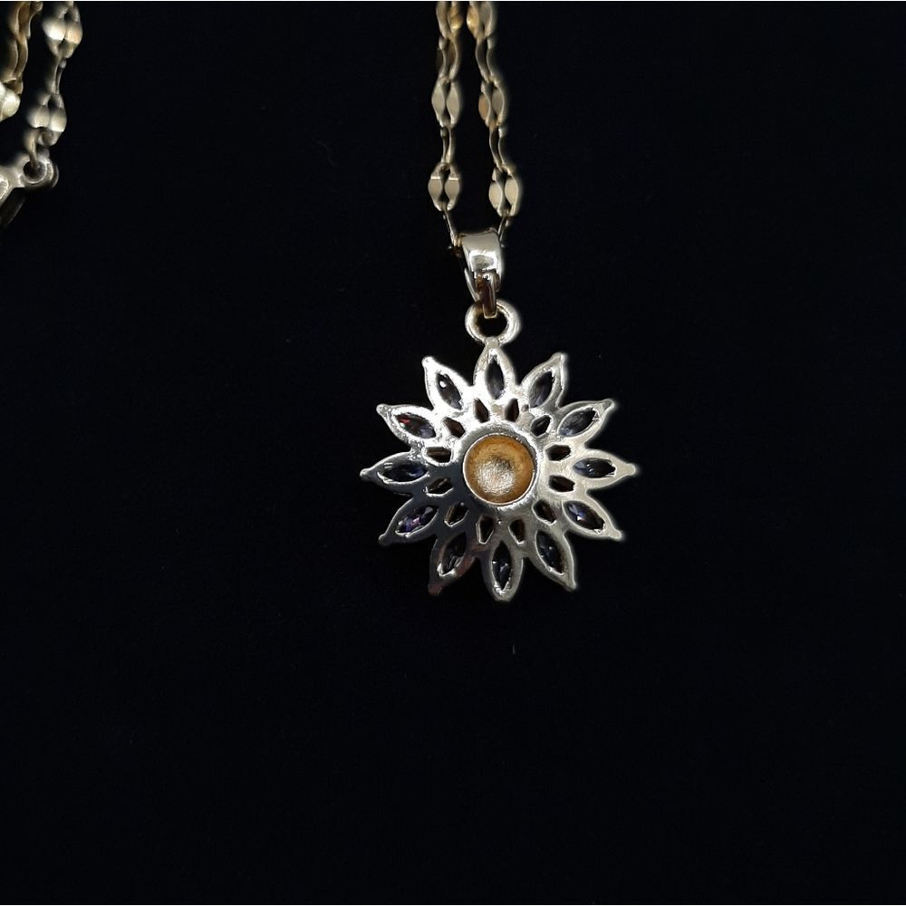 Sunflower Diamond Cz Necklace Gold Plated Stainless Steel Hypoallergenic New - Picture 4 of 5